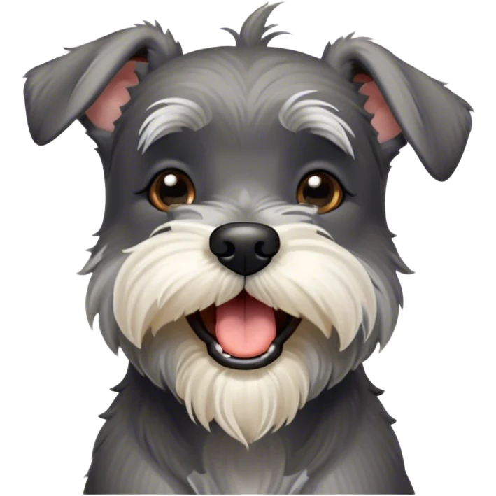 Cinematic Cute Yawning Miniature Schnauzer Portrait Emoji, Head cocked with a wide, adorable yawn and droopy, charming eyes, featuring a neatly trimmed, lovable salt-and-pepper fur, simplified yet irresistibly cute, highly detailed, glowing with a warm, relaxed radiance, high shine, exuding a sleepy yet spirited charm, styled with a soft, cozy glowing outline, capturing the essence of a Miniature Schnauzer mid-yawn, radiating pure, drowsy cuteness! emoji