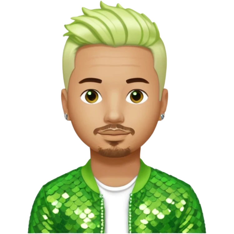 J Balvin with platinum blonde hair, lime green sequin outfit emoji