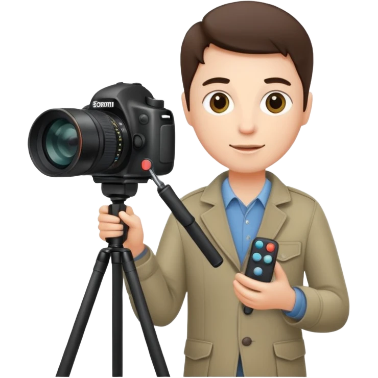 Photographer with tripod & remote, emoji