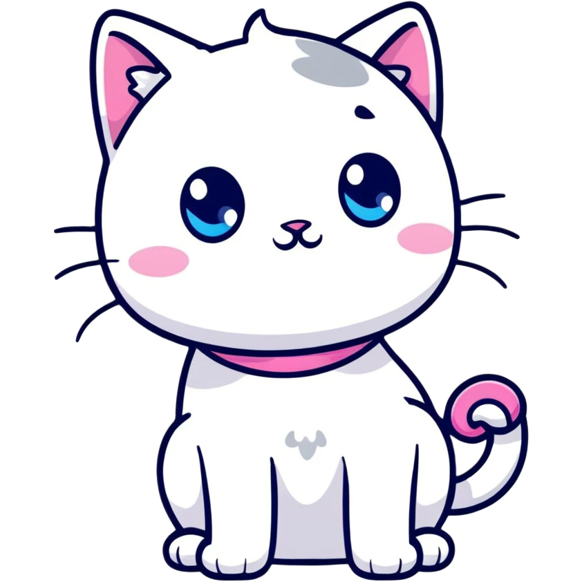 white cat with blue eyes very cute with a pink bow on his neck waving hello emoji