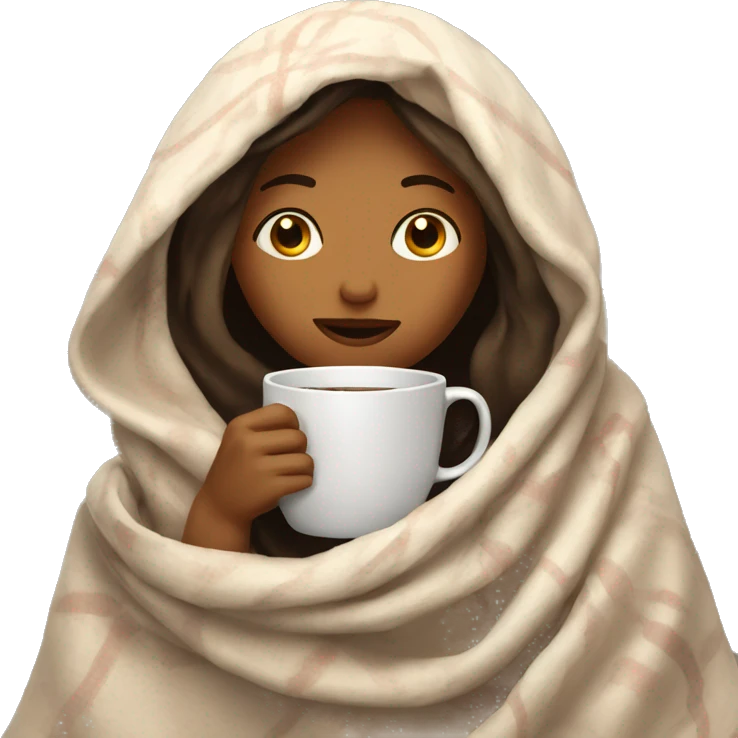 girl inside a blanket sipping coffee eyes closed emoji
