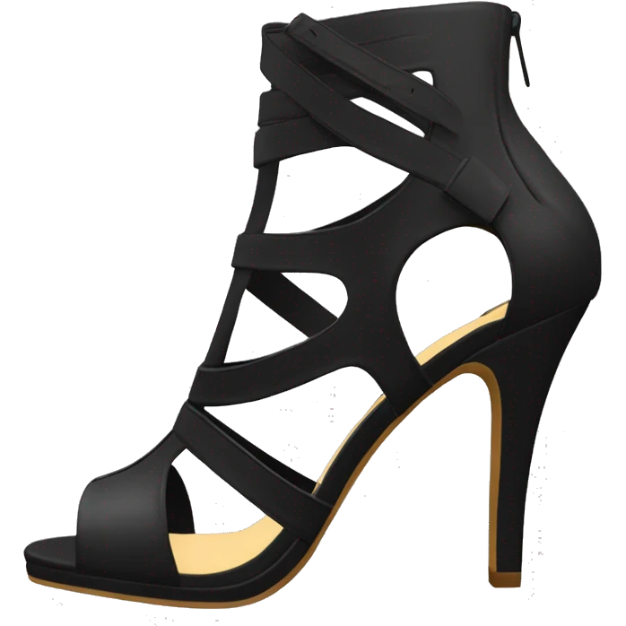 Realistic forward facing pair of black peep toe strap cut out high heel bootie boots.  emoji