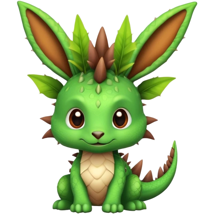 A cute dragon with bunny ears and plant-like features, with spikes on its back emoji