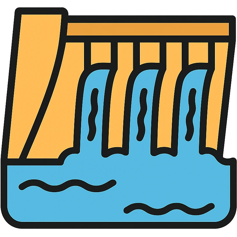 dam with water flowing icon in lineal color with black outlines emoji