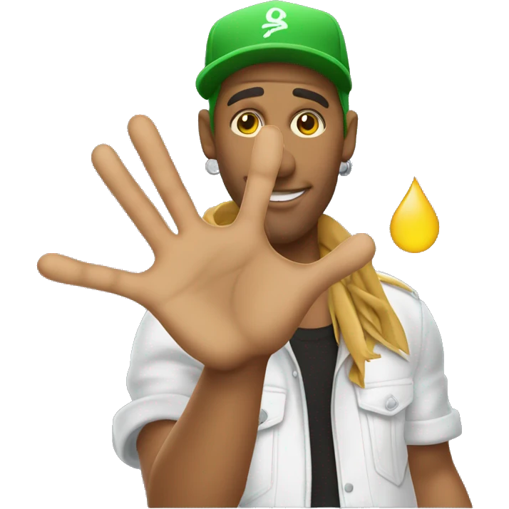 reggaeton singer showing his hand like hi five emoji