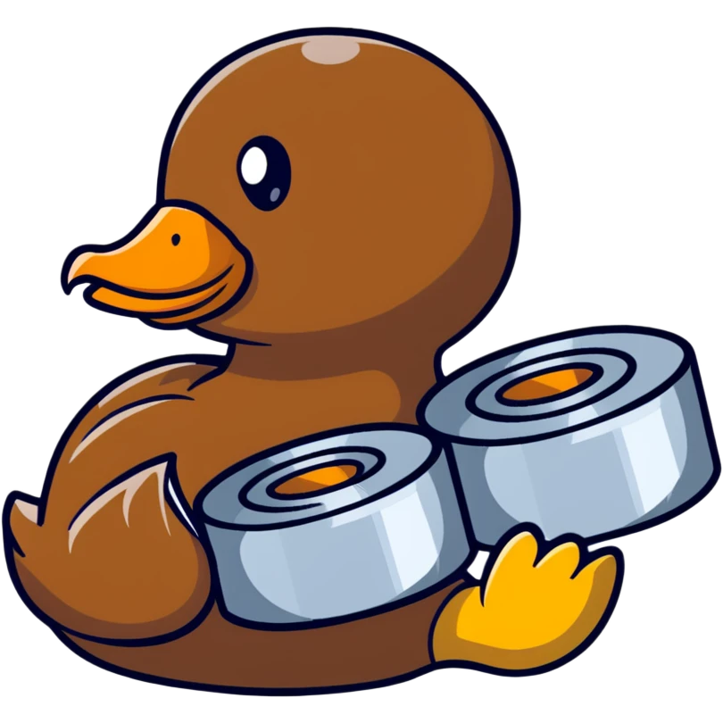 brown duck holding a roll of silver duct tape emoji