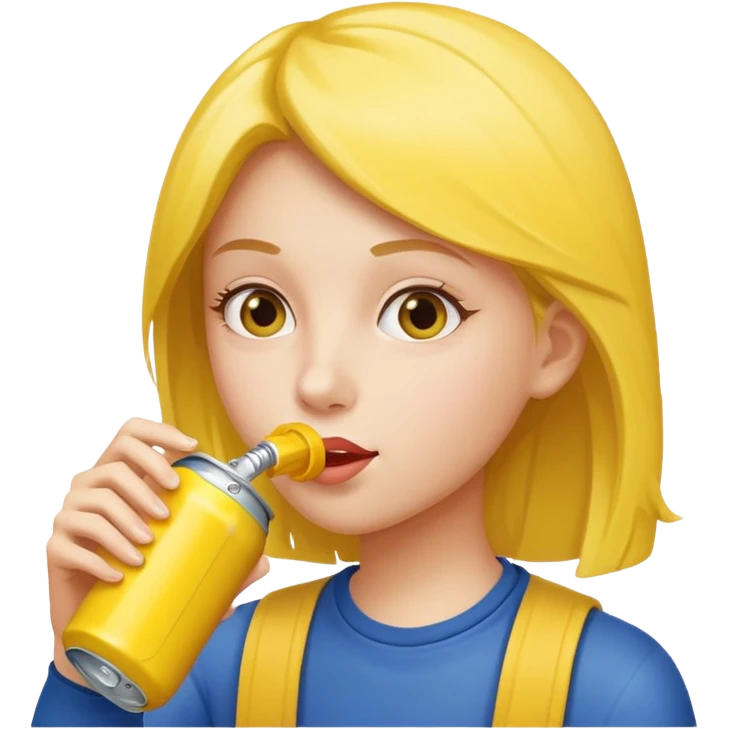 female student drinking from a yellow can emoji