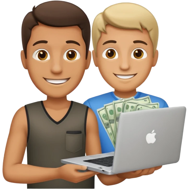 men with laptop and money emoji