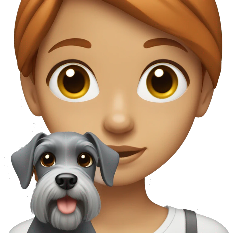 redhead girl with brown eyes holding a grey schnauzer  emoji