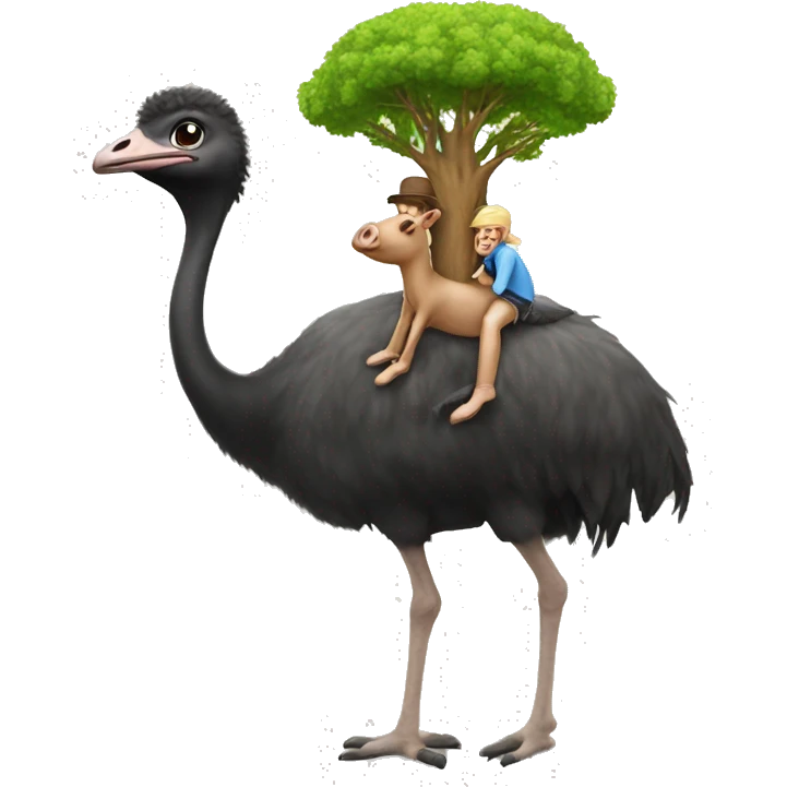 Tree riding piggy back on an ostrich emoji