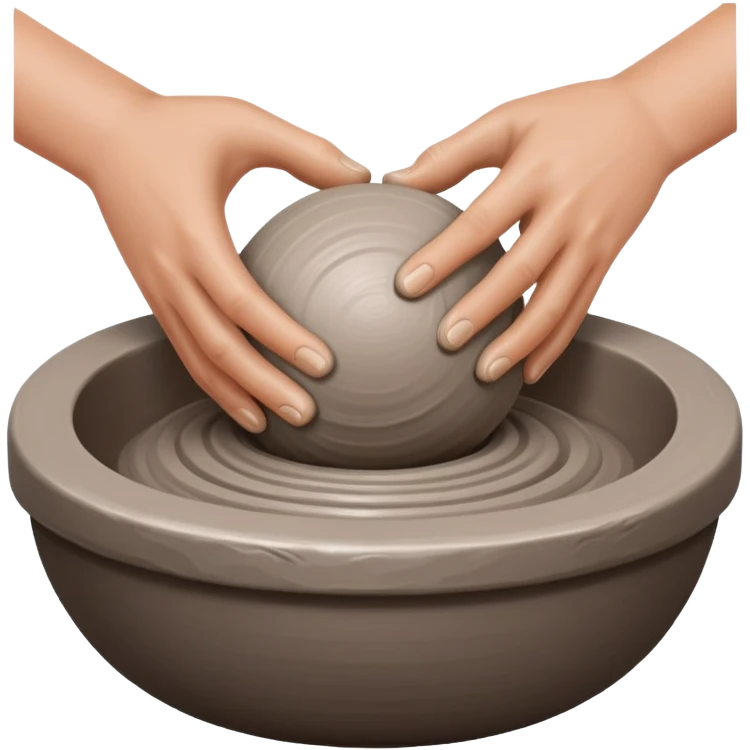 two hands kneading a ball of clay over a silver pottery wheel emoji