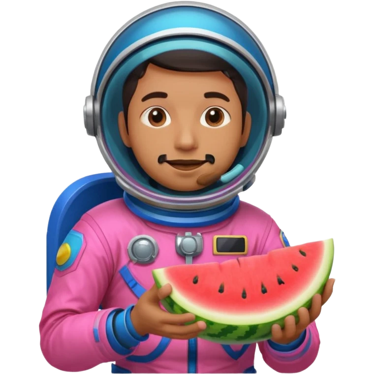 Neon pink and blue spaceman eating melon emoji