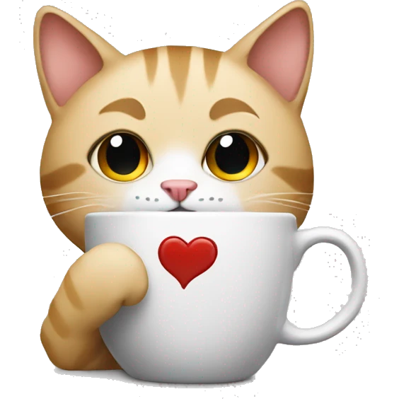 Cat saying te amo with coffe emoji
