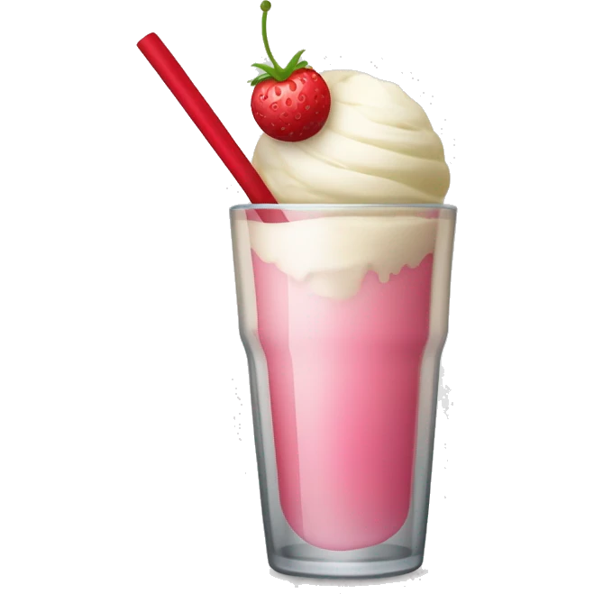 A drink served in a tall tumbler glass. It has one part grenadine at the base, pink white wine in the rest of the glass and white ice cream on the top of the glass. It has a red straw. No fruits. emoji