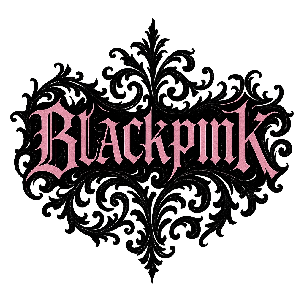 Blackpink logo in goth style, ornate, black and pink, dramatic flair, elegant gothic design emoji