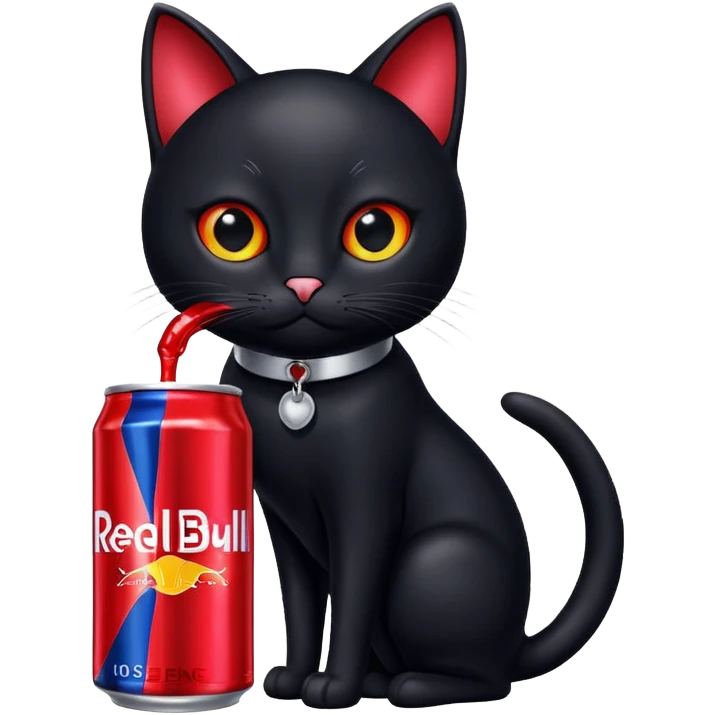 black cat sipping a redbull energy drink emoji