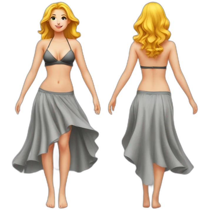 full body back view curvy caucasian-beauty-in small wide skirt lifted by the wind bikini emoji