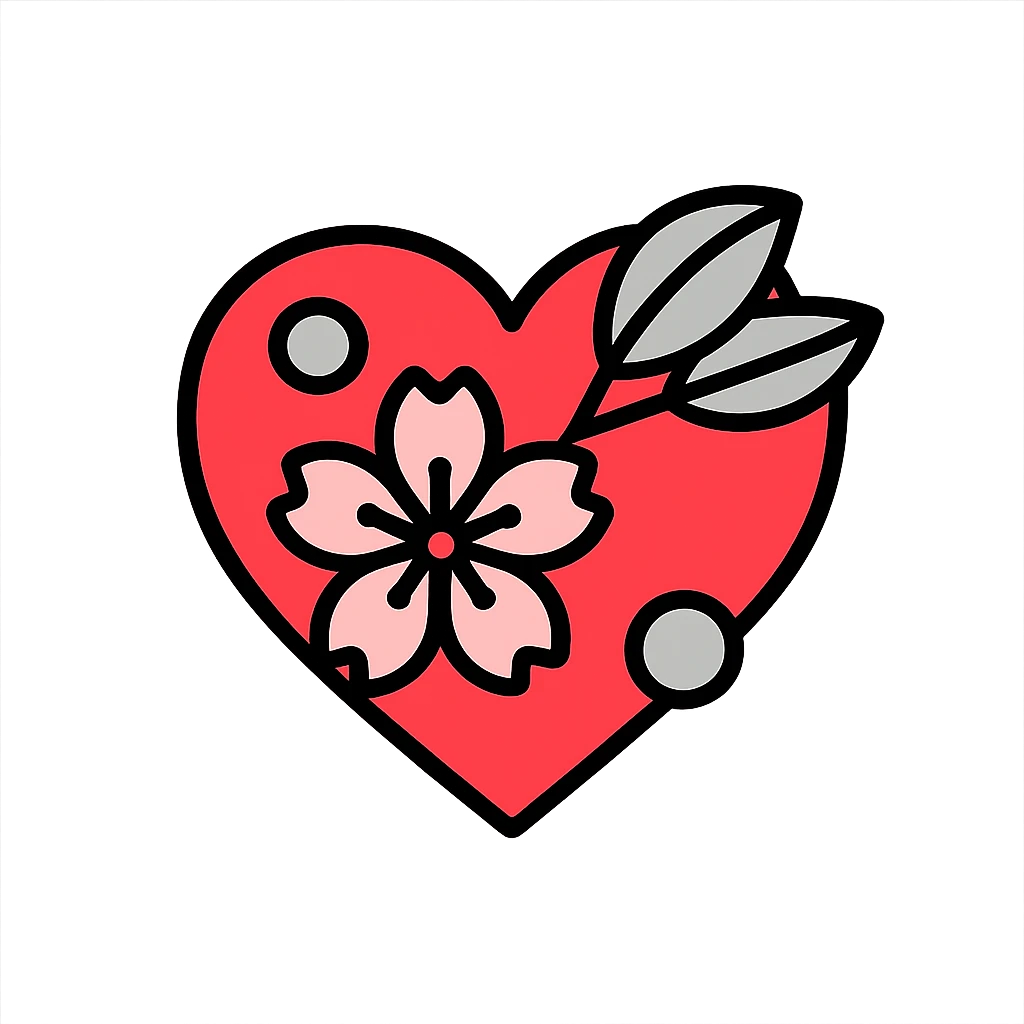heart with sakura and silver accents, color outline icon style emoji
