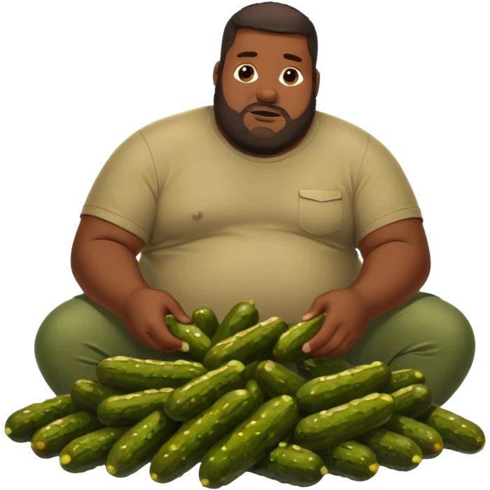 Big black man eating a huge wet pile of pickles that look like long fat Brown penises emoji