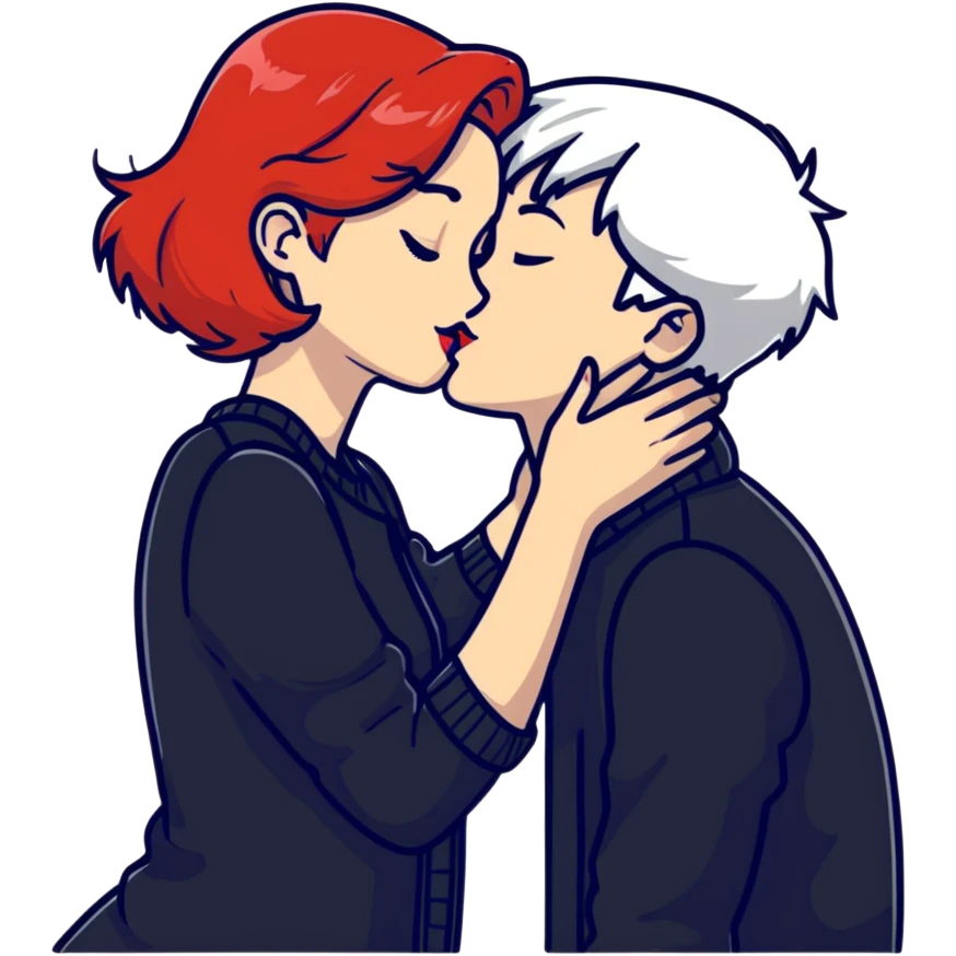 redhead girl kissing white-haired boy emoji