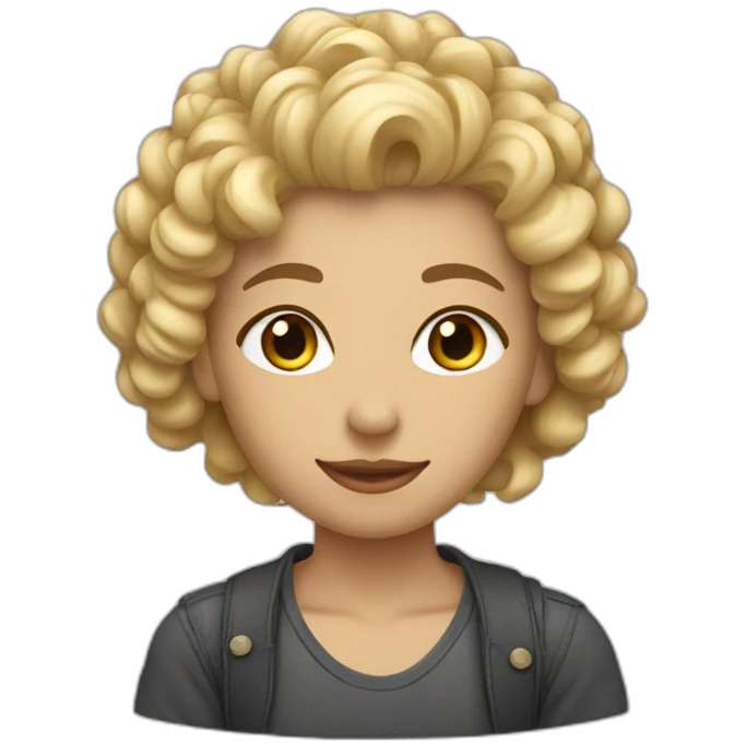 Short hair curly blond woman with boyfriend emoji