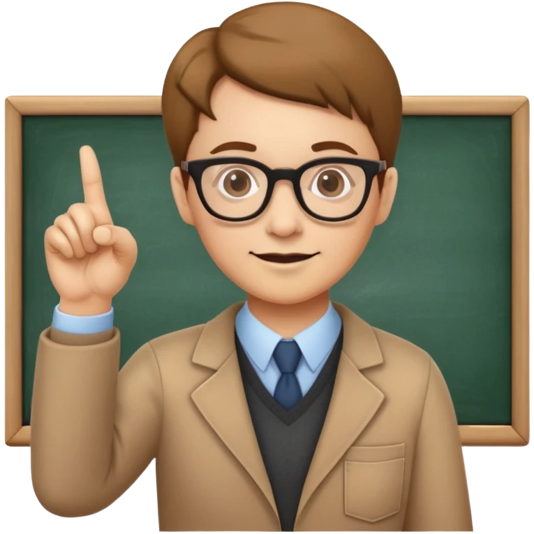 Teacher with glasses pointing at a chalkboard emoji