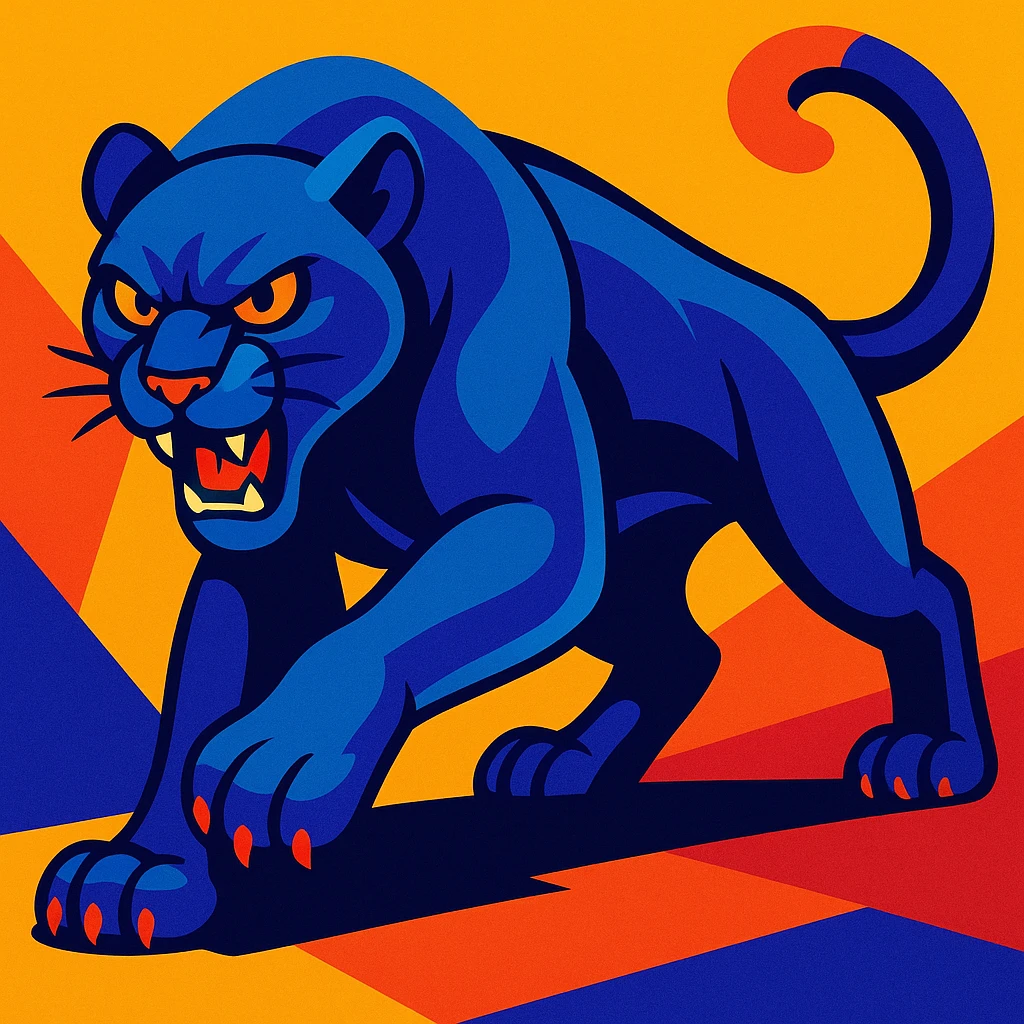 panther with vibrant blue fur, dynamic pose, vibrant toon style, bold and colorful emoji