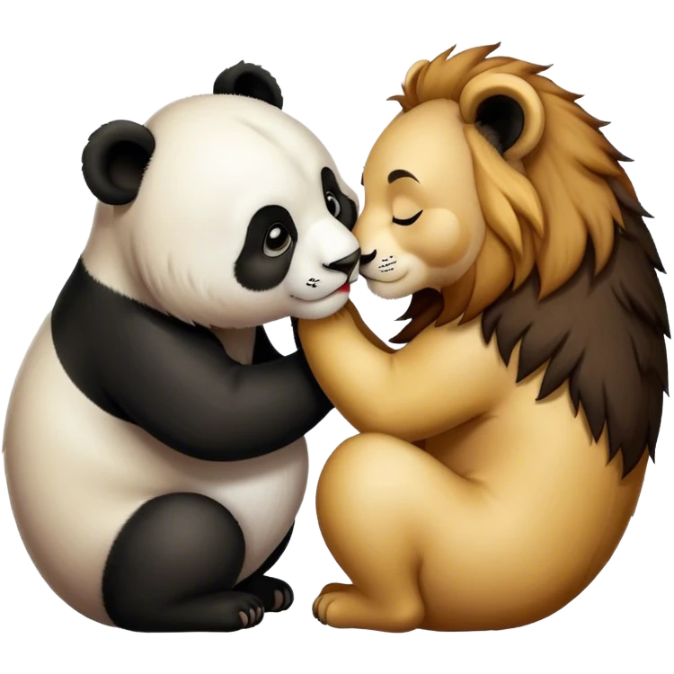Panda and lion kiss emoji