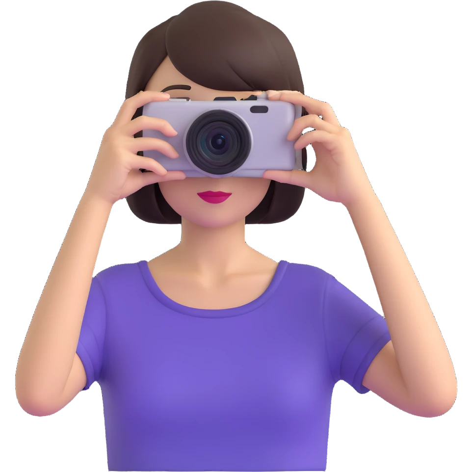 beautiful young lady with short straight hair taking a photo, upper body view emoji
