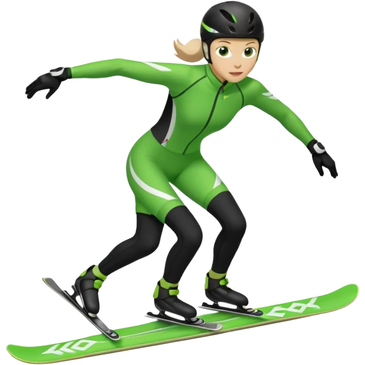 Xc ski racer in green and black clothing. Full body, skating emoji