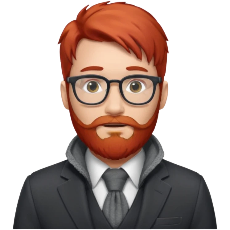 gray scarf, male,  beard, red hair, with suit, glasses emoji