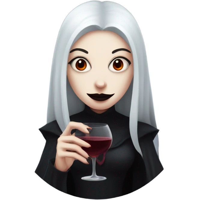 Pale goth witch drinking red wine emoji