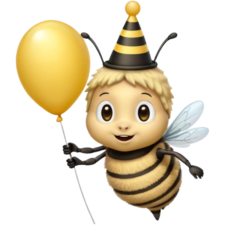 Bees with Birthday Hat, Excited bee carrying balloon emoji
