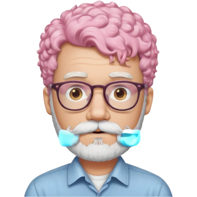 very white bearded and white mustached, pink short curly haired  emoji