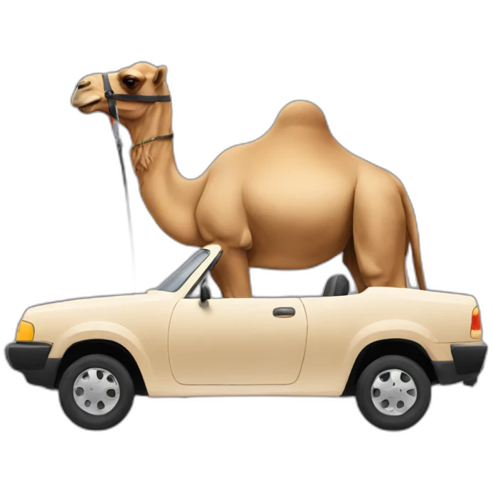 A camel driving a car emoji