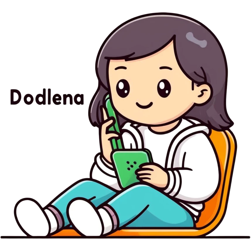 A cartoon-style sticker of a girl sitting in a phone with the text "Доделаем завтра." Use the provided photo as a reference for the character. Add a white outline to the sticker. Style the text to match the cartoon style. emoji