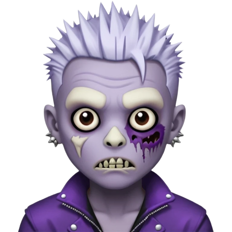 Purple pale skinned zombie boy skin so with white spiky hair. Nose and ear piercings. Emo. emoji