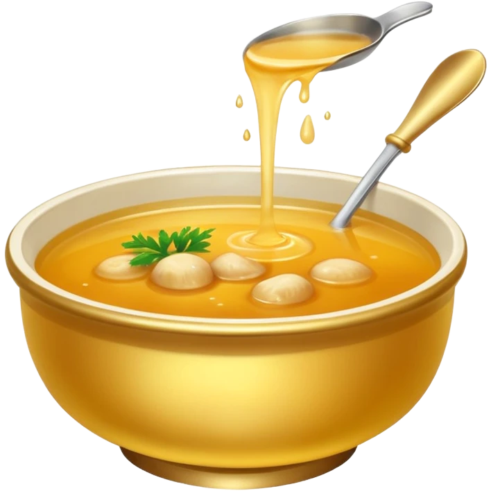 a bowl of golden broth, vibrant gold color, smooth, no spoon, simple, clear emoji