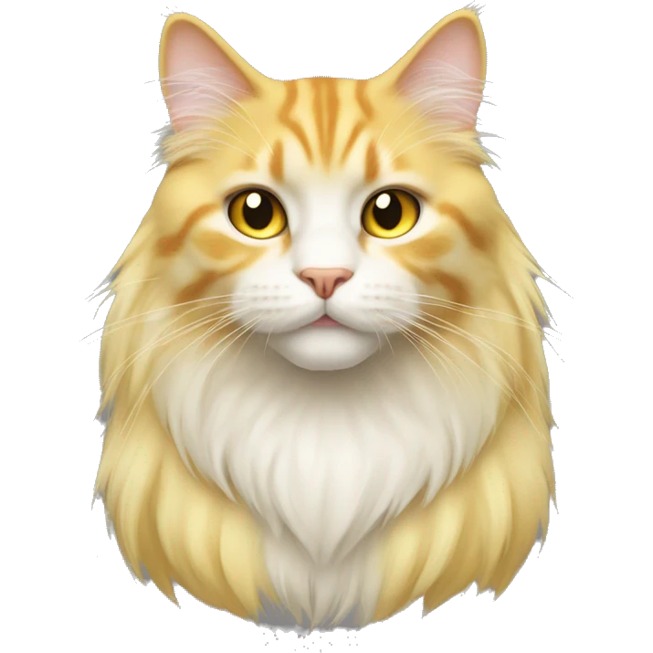long hair yellow cat, have "()" around the cat's mouth with white color. white color chest hair emoji