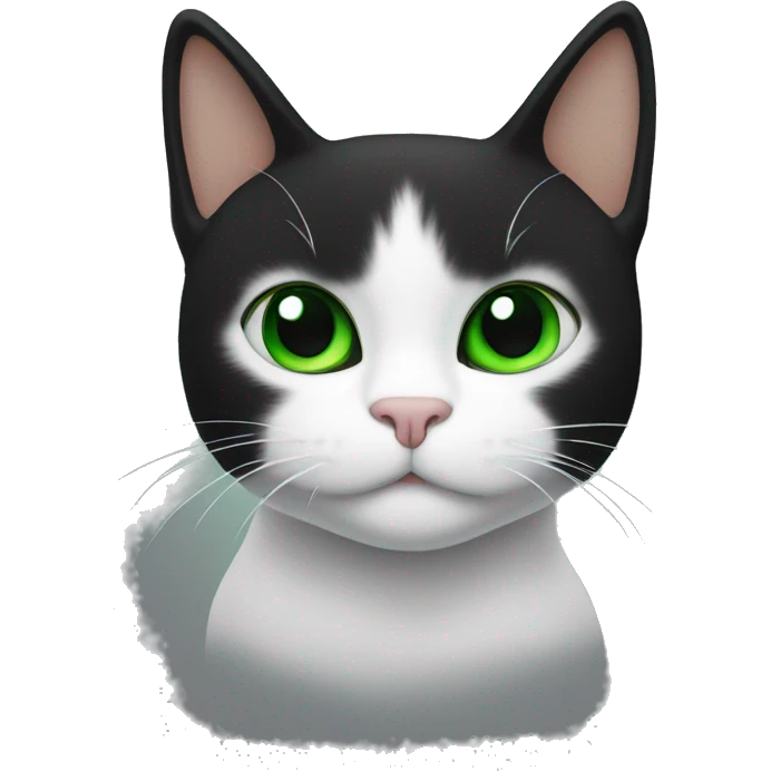 The cat with green eyes is black with a white neck and paws like socks emoji