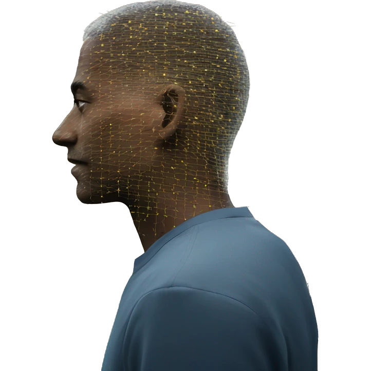 man connected with neural network codes from behind emoji
