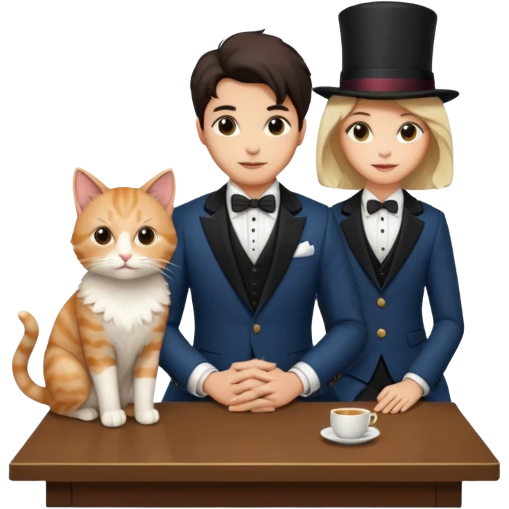 magician couple and their pet cat emoji