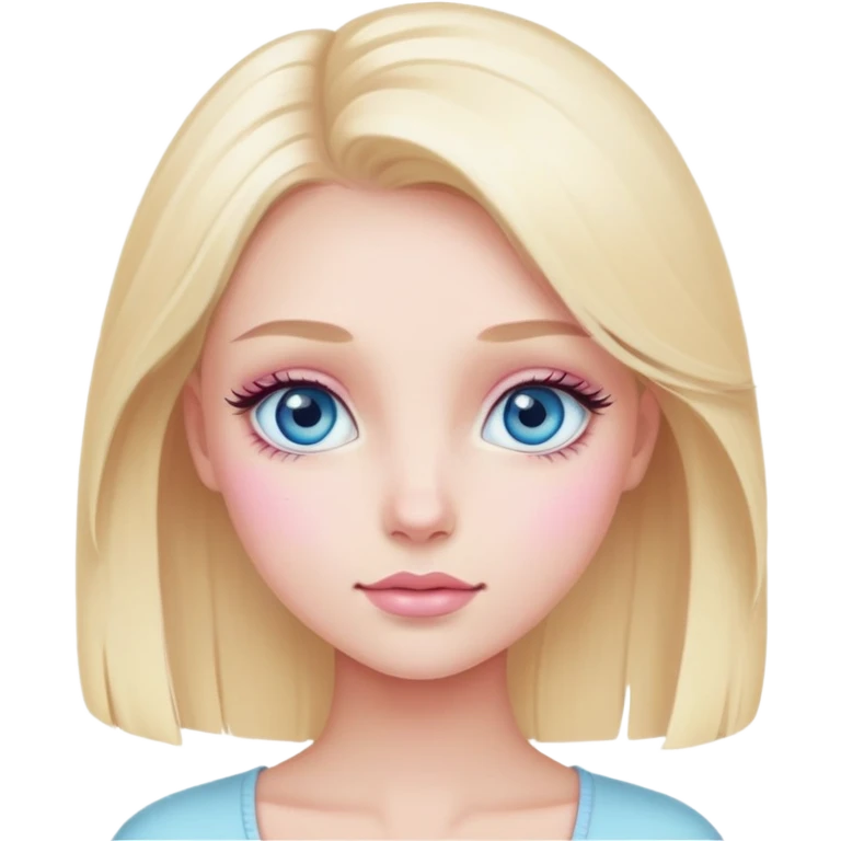 Pastel pink, blonde girl, blue eyes, long eyelashes, cute emoji