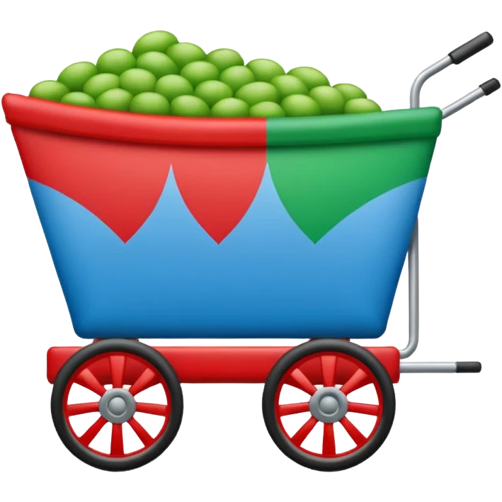 Un emoji drapeau avec la moitié de bleu et l’autre de vert avec une roue de roulotte rouge au centre assez grande emoji