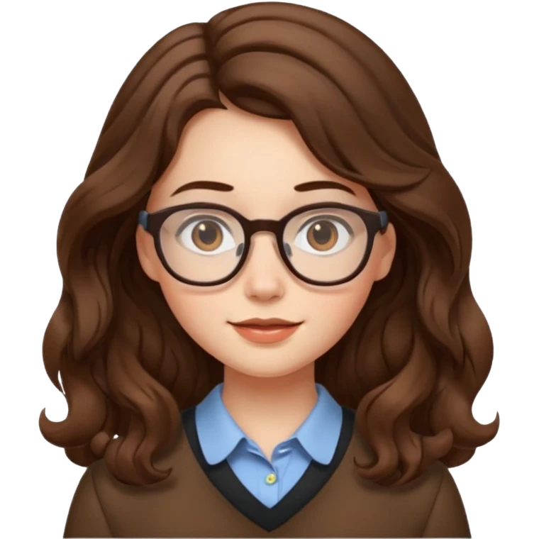 Nerdy girl with glasses, wavy long hair emoji