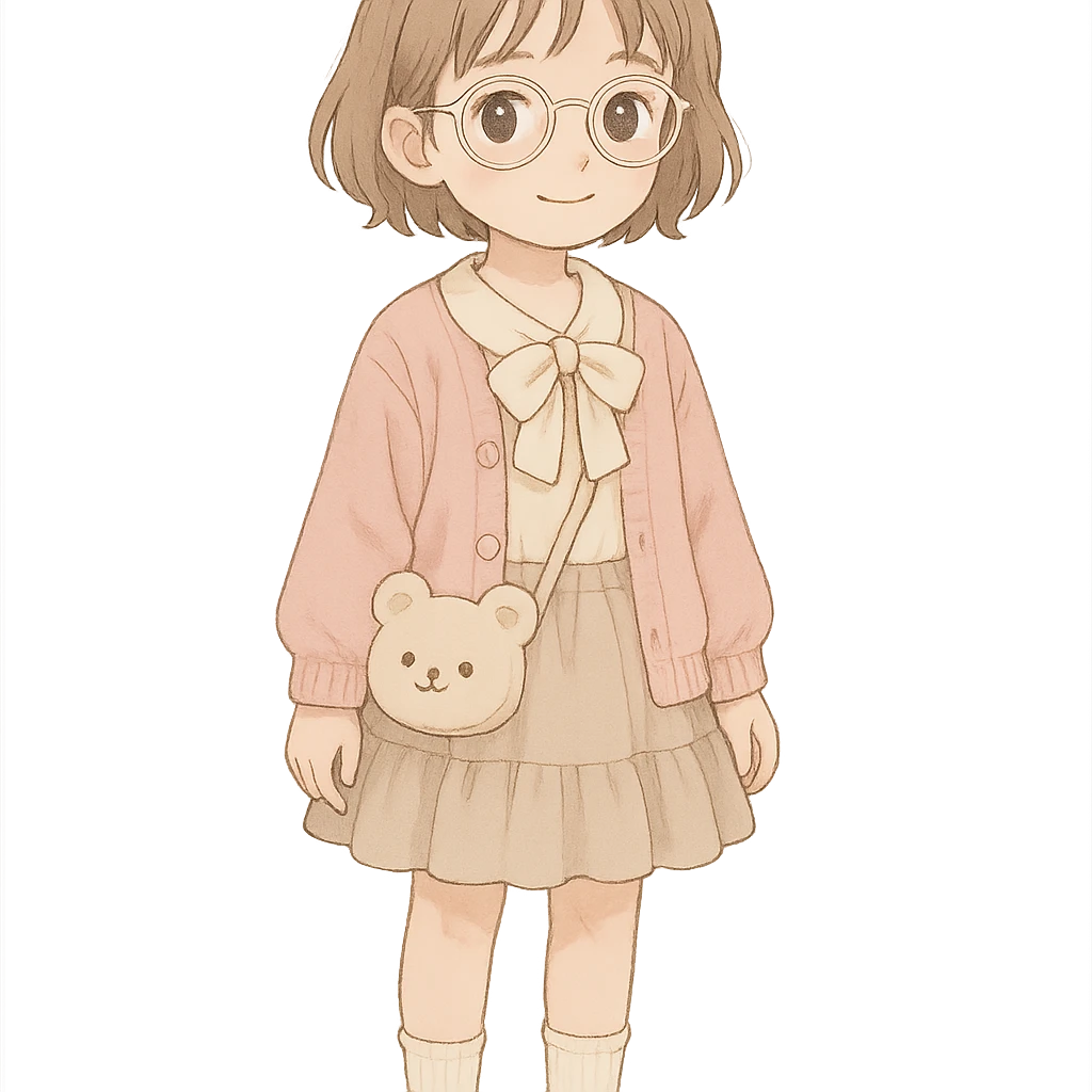10 year old girl with clear glasses and short light brown hair, cute core style emoji