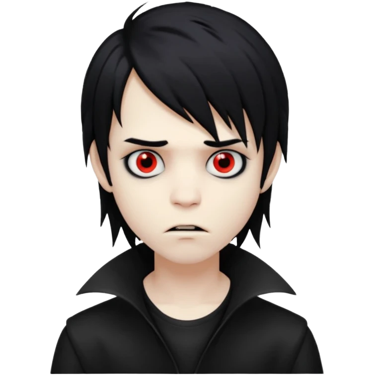 spooky vampire boy, black medium-long hair, emo and shaggy, creepy expression emoji