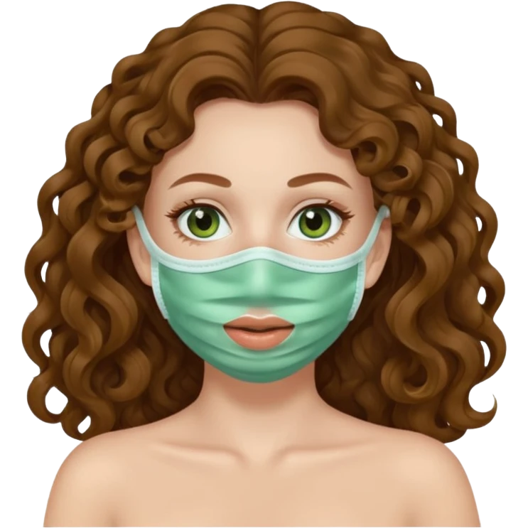 pale white girl with long brown curly hair green spa face mask  emoji