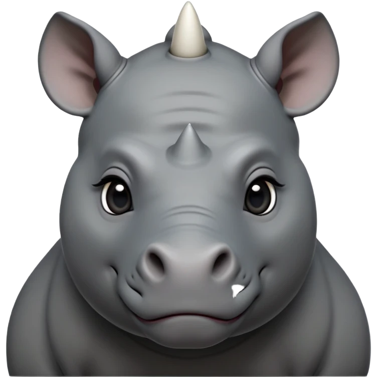cinematic-noble-cute-young rhino-portrait-emoji,slate-grey-hide-poised-and-regal,-with-a-massive,-powerful-build-and-a-thick,--deep-set-soulful-piercing-eyes,-simplified-yet-sharp-and-sophisticated-features,-highly-detailed,-large-black-eyes, white horn, front facing, zoomed out showing shoulders emoji