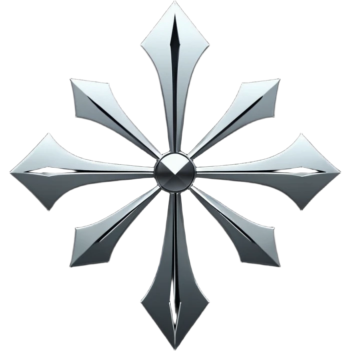 Emoji, dark futuristic cross, symmetrical geometric shape, black metal, gothic cyber aesthetic, minimal flat design, sharp edges, centered, transparent background do not use any other colors but metal and black emoji